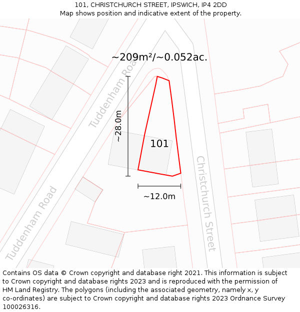 101, CHRISTCHURCH STREET, IPSWICH, IP4 2DD: Plot and title map