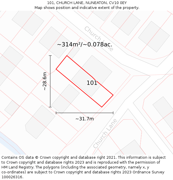 101, CHURCH LANE, NUNEATON, CV10 0EY: Plot and title map