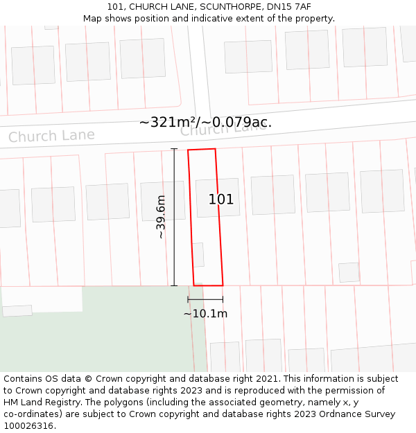101, CHURCH LANE, SCUNTHORPE, DN15 7AF: Plot and title map