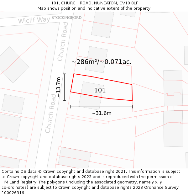 101, CHURCH ROAD, NUNEATON, CV10 8LF: Plot and title map