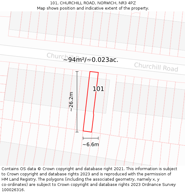 101, CHURCHILL ROAD, NORWICH, NR3 4PZ: Plot and title map