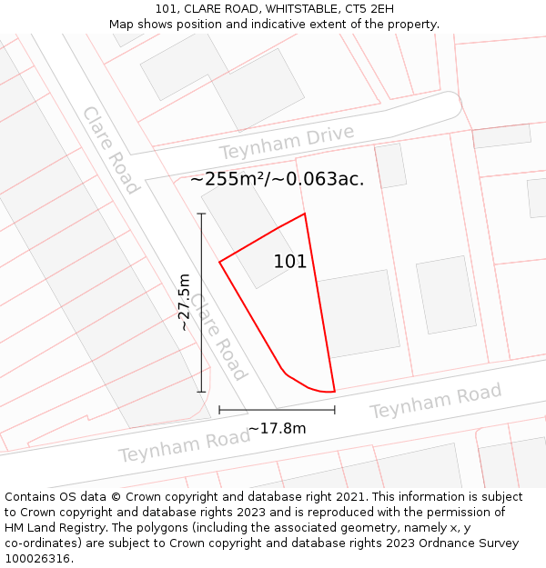 101, CLARE ROAD, WHITSTABLE, CT5 2EH: Plot and title map