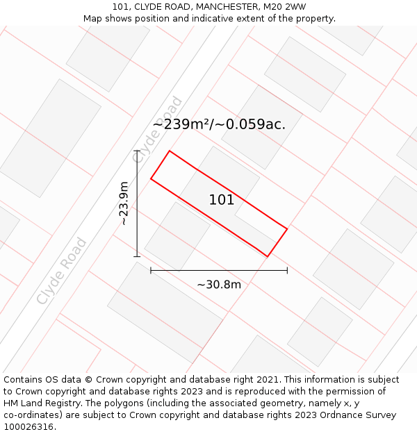 101, CLYDE ROAD, MANCHESTER, M20 2WW: Plot and title map