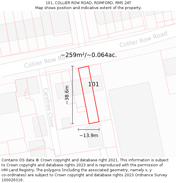 101, COLLIER ROW ROAD, ROMFORD, RM5 2AT: Plot and title map