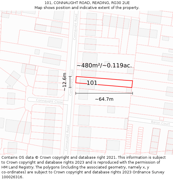 101, CONNAUGHT ROAD, READING, RG30 2UE: Plot and title map