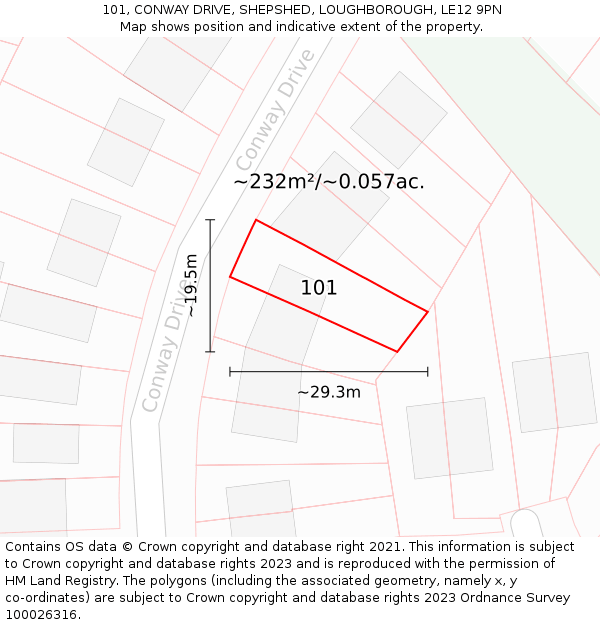101, CONWAY DRIVE, SHEPSHED, LOUGHBOROUGH, LE12 9PN: Plot and title map
