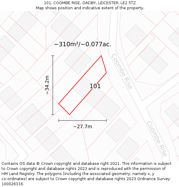101, COOMBE RISE, OADBY, LEICESTER, LE2 5TZ: Plot and title map