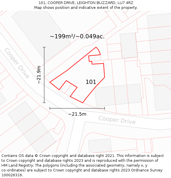 101, COOPER DRIVE, LEIGHTON BUZZARD, LU7 4RZ: Plot and title map