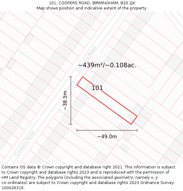 101, COOPERS ROAD, BIRMINGHAM, B20 2JX: Plot and title map
