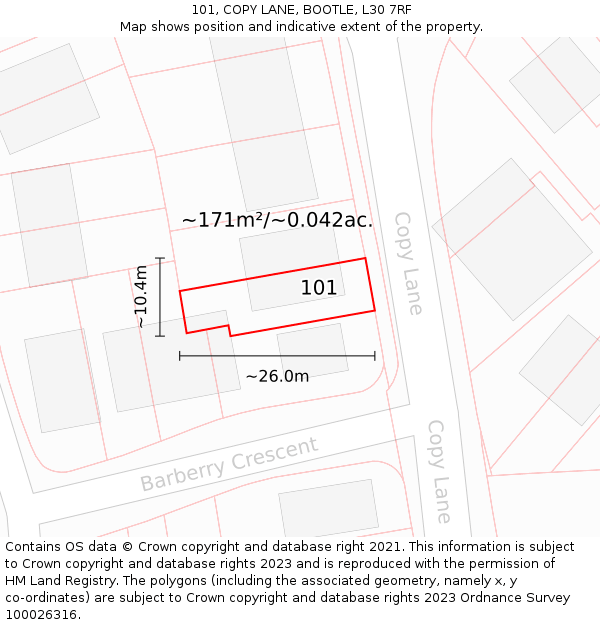 101, COPY LANE, BOOTLE, L30 7RF: Plot and title map