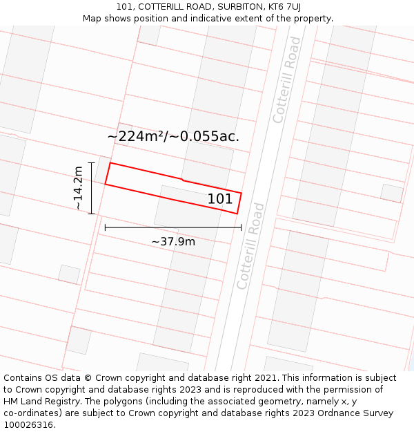 101, COTTERILL ROAD, SURBITON, KT6 7UJ: Plot and title map