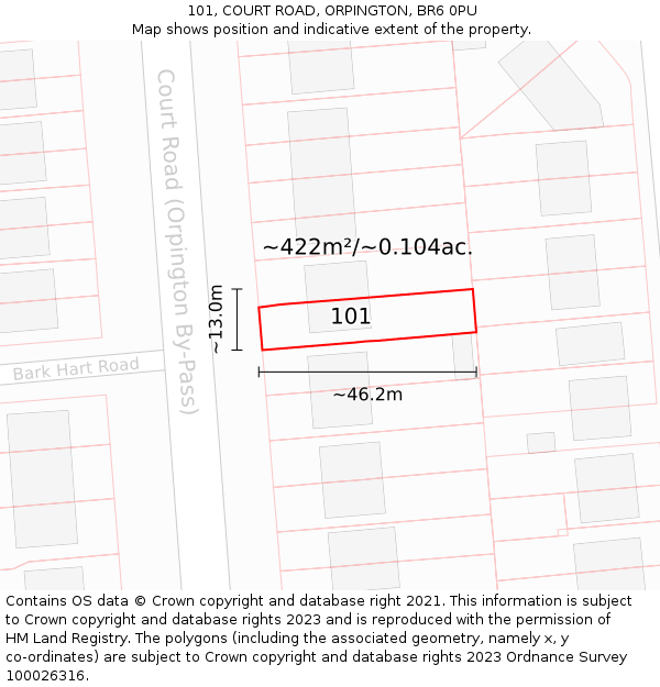 101, COURT ROAD, ORPINGTON, BR6 0PU: Plot and title map