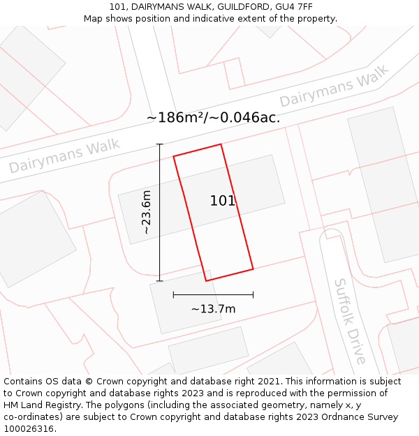 101, DAIRYMANS WALK, GUILDFORD, GU4 7FF: Plot and title map