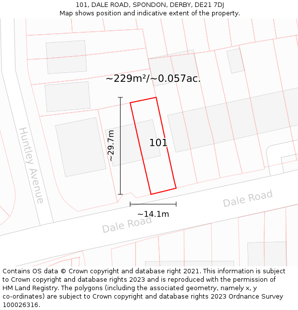 101, DALE ROAD, SPONDON, DERBY, DE21 7DJ: Plot and title map