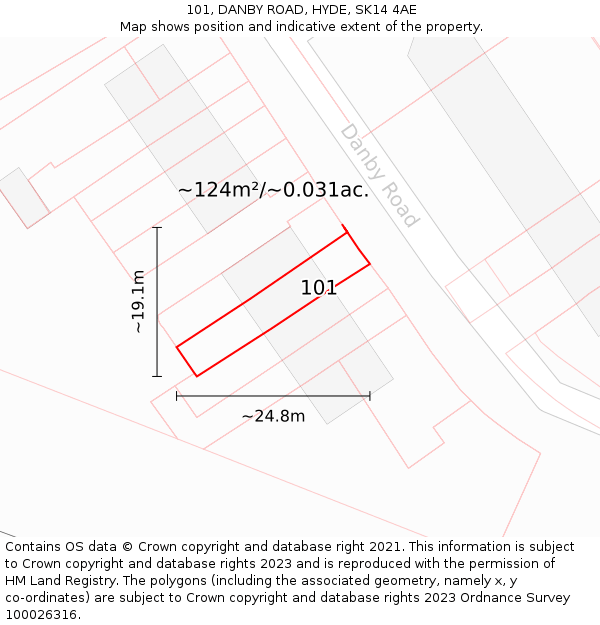 101, DANBY ROAD, HYDE, SK14 4AE: Plot and title map