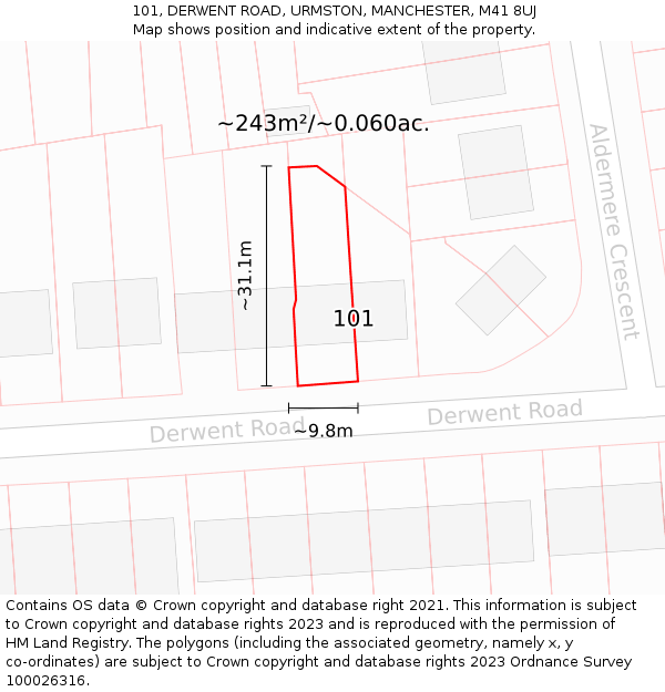 101, DERWENT ROAD, URMSTON, MANCHESTER, M41 8UJ: Plot and title map