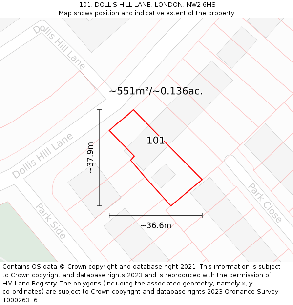 101, DOLLIS HILL LANE, LONDON, NW2 6HS: Plot and title map
