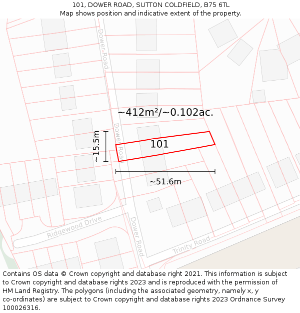 101, DOWER ROAD, SUTTON COLDFIELD, B75 6TL: Plot and title map