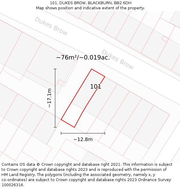 101, DUKES BROW, BLACKBURN, BB2 6DH: Plot and title map