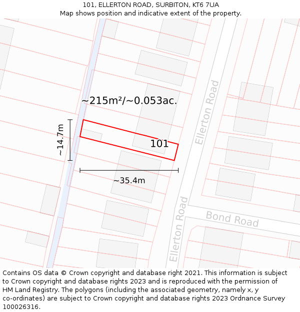 101, ELLERTON ROAD, SURBITON, KT6 7UA: Plot and title map
