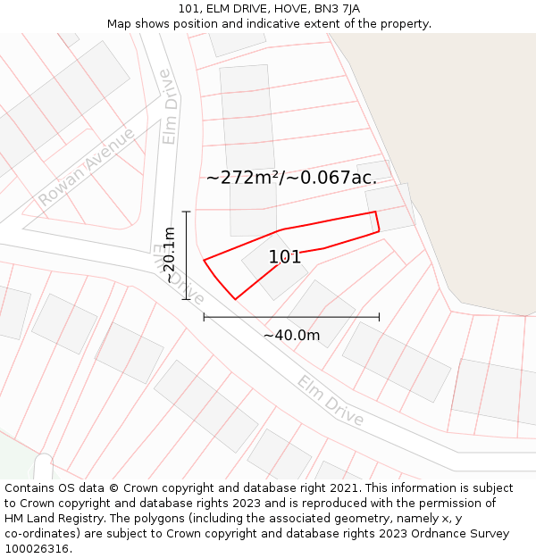 101, ELM DRIVE, HOVE, BN3 7JA: Plot and title map
