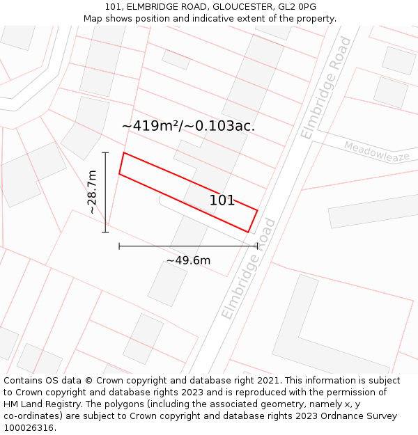 101, ELMBRIDGE ROAD, GLOUCESTER, GL2 0PG: Plot and title map
