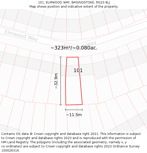 101, ELMWOOD WAY, BASINGSTOKE, RG23 8LJ: Plot and title map
