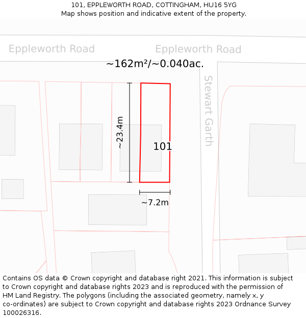 101, EPPLEWORTH ROAD, COTTINGHAM, HU16 5YG: Plot and title map