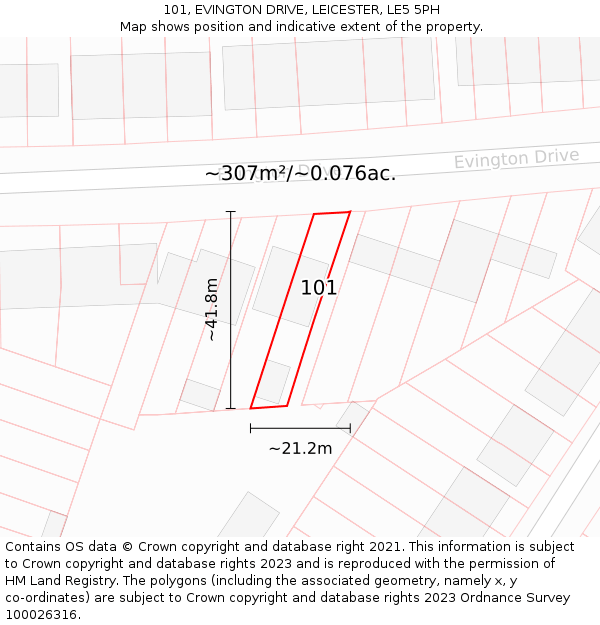 101, EVINGTON DRIVE, LEICESTER, LE5 5PH: Plot and title map