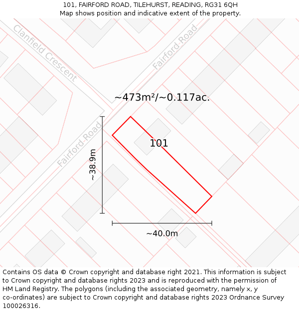 101, FAIRFORD ROAD, TILEHURST, READING, RG31 6QH: Plot and title map