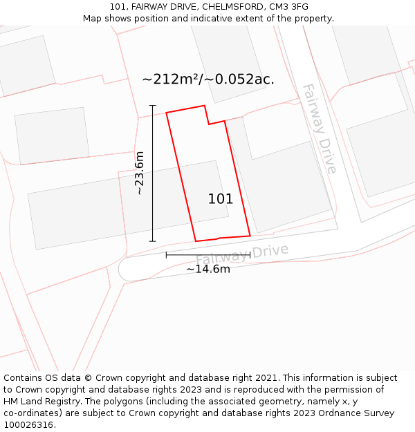 101, FAIRWAY DRIVE, CHELMSFORD, CM3 3FG: Plot and title map