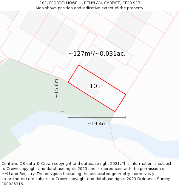 101, FFORDD NOWELL, PENYLAN, CARDIFF, CF23 9FB: Plot and title map