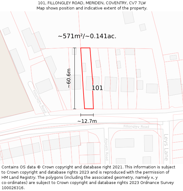 101, FILLONGLEY ROAD, MERIDEN, COVENTRY, CV7 7LW: Plot and title map