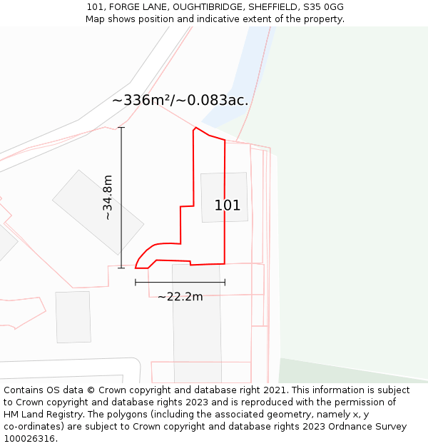 101, FORGE LANE, OUGHTIBRIDGE, SHEFFIELD, S35 0GG: Plot and title map