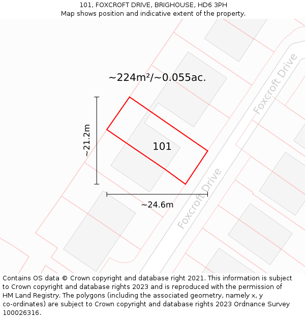 101, FOXCROFT DRIVE, BRIGHOUSE, HD6 3PH: Plot and title map