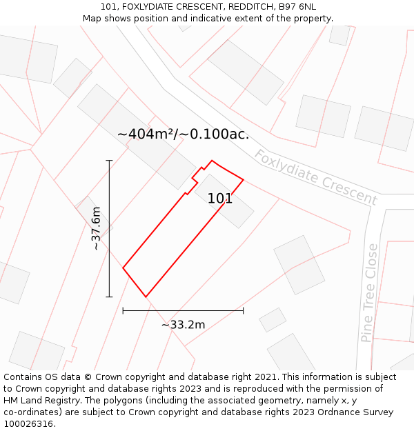 101, FOXLYDIATE CRESCENT, REDDITCH, B97 6NL: Plot and title map