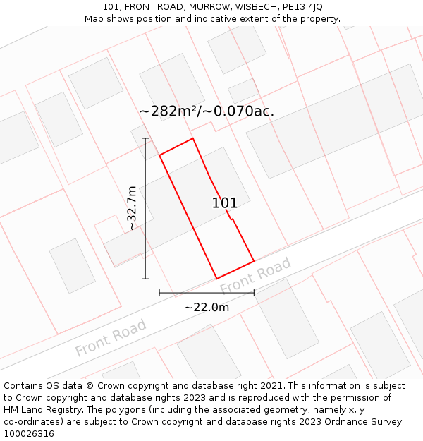 101, FRONT ROAD, MURROW, WISBECH, PE13 4JQ: Plot and title map