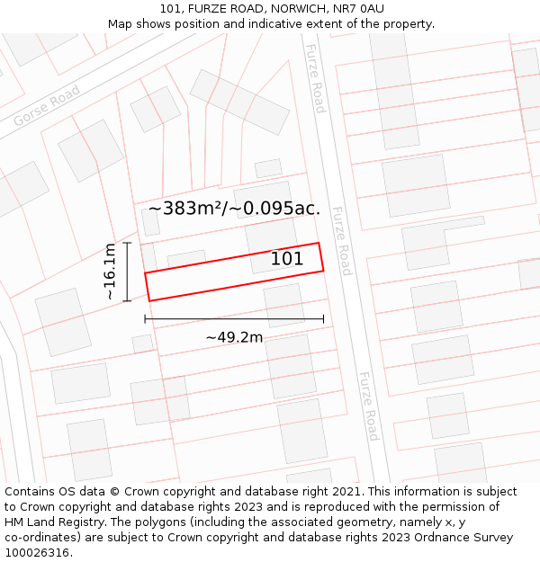 101, FURZE ROAD, NORWICH, NR7 0AU: Plot and title map