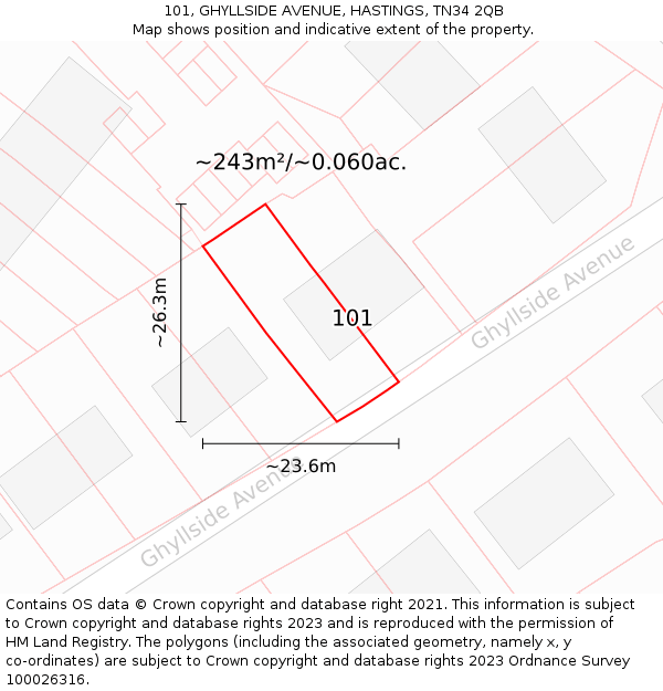 101, GHYLLSIDE AVENUE, HASTINGS, TN34 2QB: Plot and title map