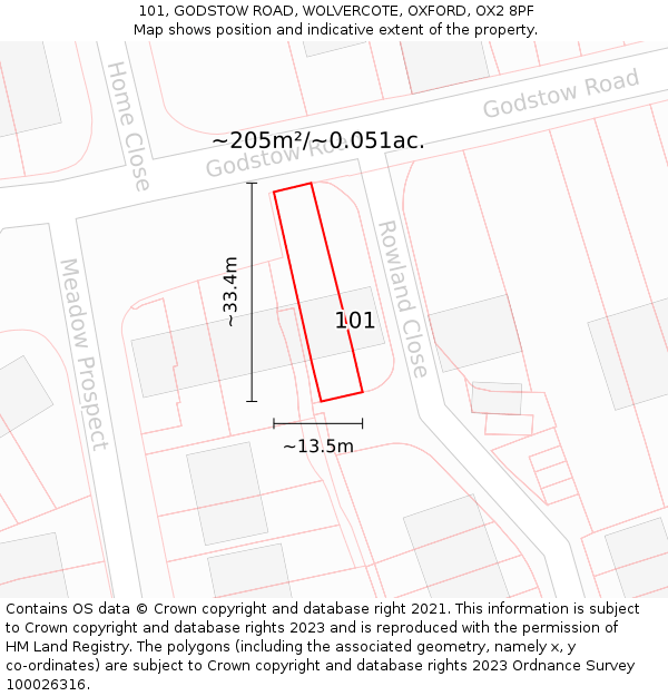 101, GODSTOW ROAD, WOLVERCOTE, OXFORD, OX2 8PF: Plot and title map