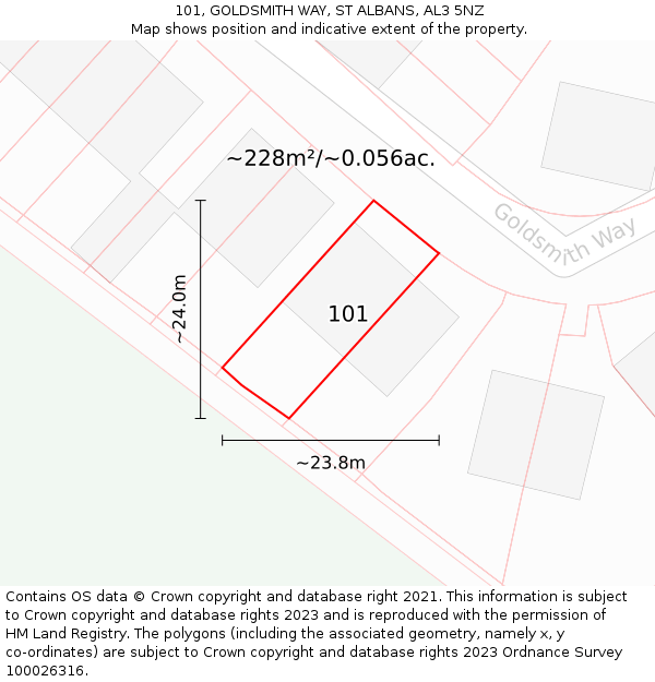 101, GOLDSMITH WAY, ST ALBANS, AL3 5NZ: Plot and title map