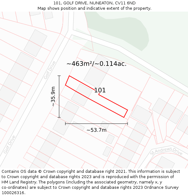 101, GOLF DRIVE, NUNEATON, CV11 6ND: Plot and title map