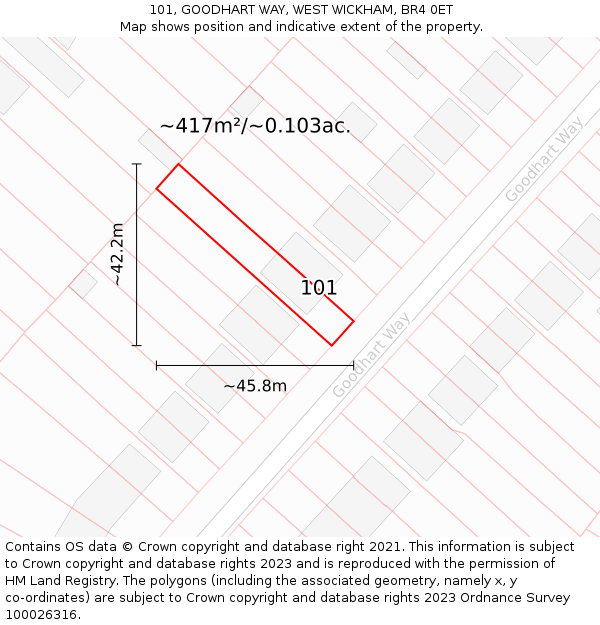101, GOODHART WAY, WEST WICKHAM, BR4 0ET: Plot and title map