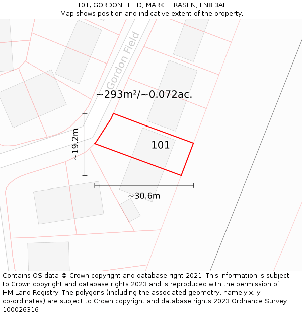 101, GORDON FIELD, MARKET RASEN, LN8 3AE: Plot and title map