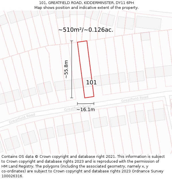 101, GREATFIELD ROAD, KIDDERMINSTER, DY11 6PH: Plot and title map
