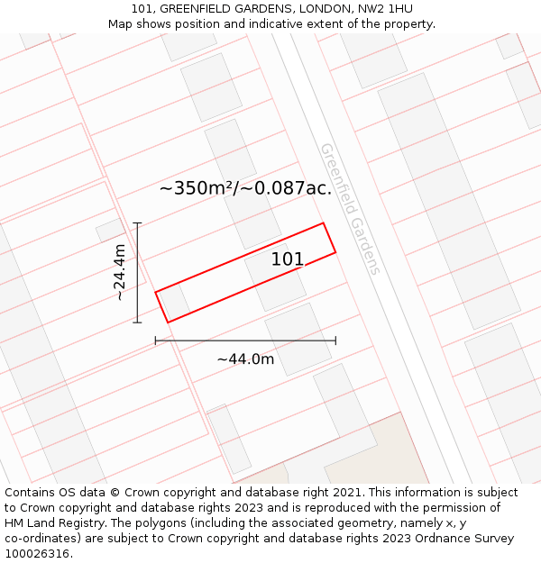 101, GREENFIELD GARDENS, LONDON, NW2 1HU: Plot and title map