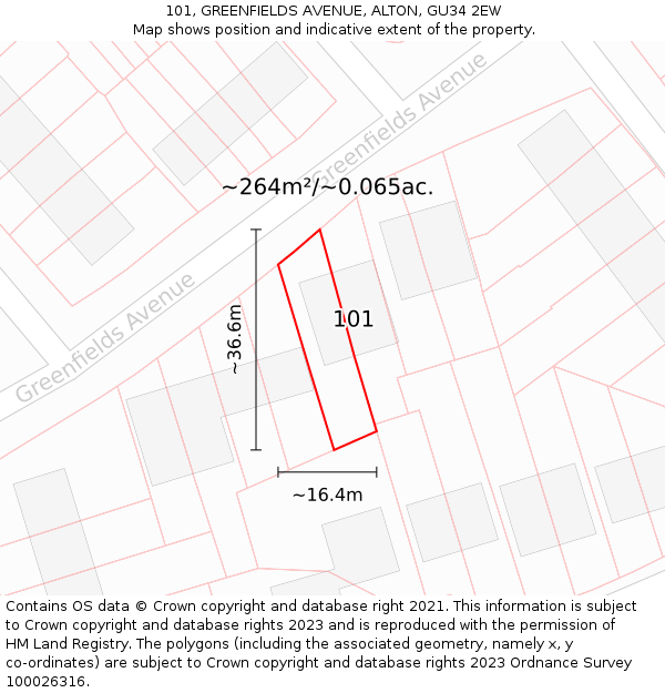 101, GREENFIELDS AVENUE, ALTON, GU34 2EW: Plot and title map
