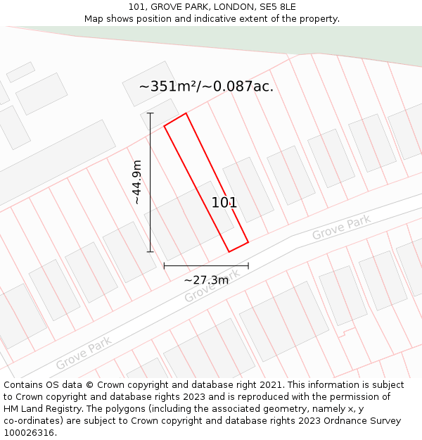 101, GROVE PARK, LONDON, SE5 8LE: Plot and title map