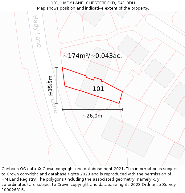 101, HADY LANE, CHESTERFIELD, S41 0DH: Plot and title map