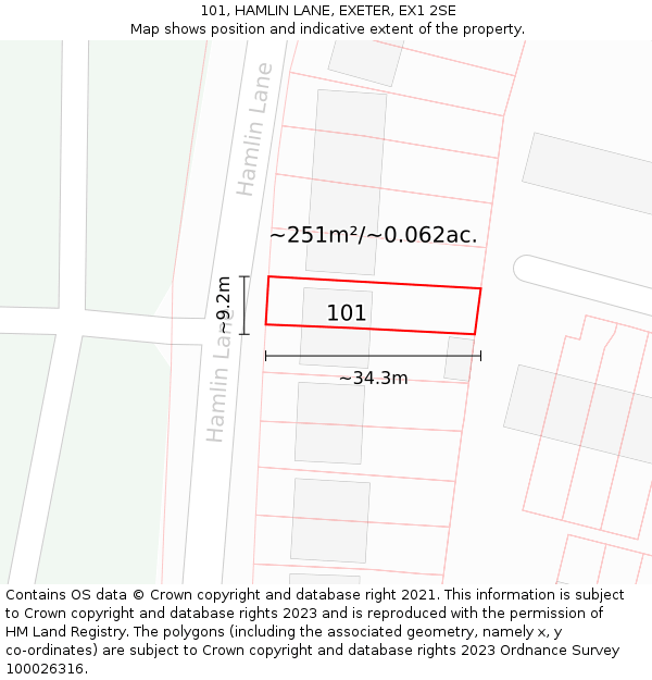 101, HAMLIN LANE, EXETER, EX1 2SE: Plot and title map